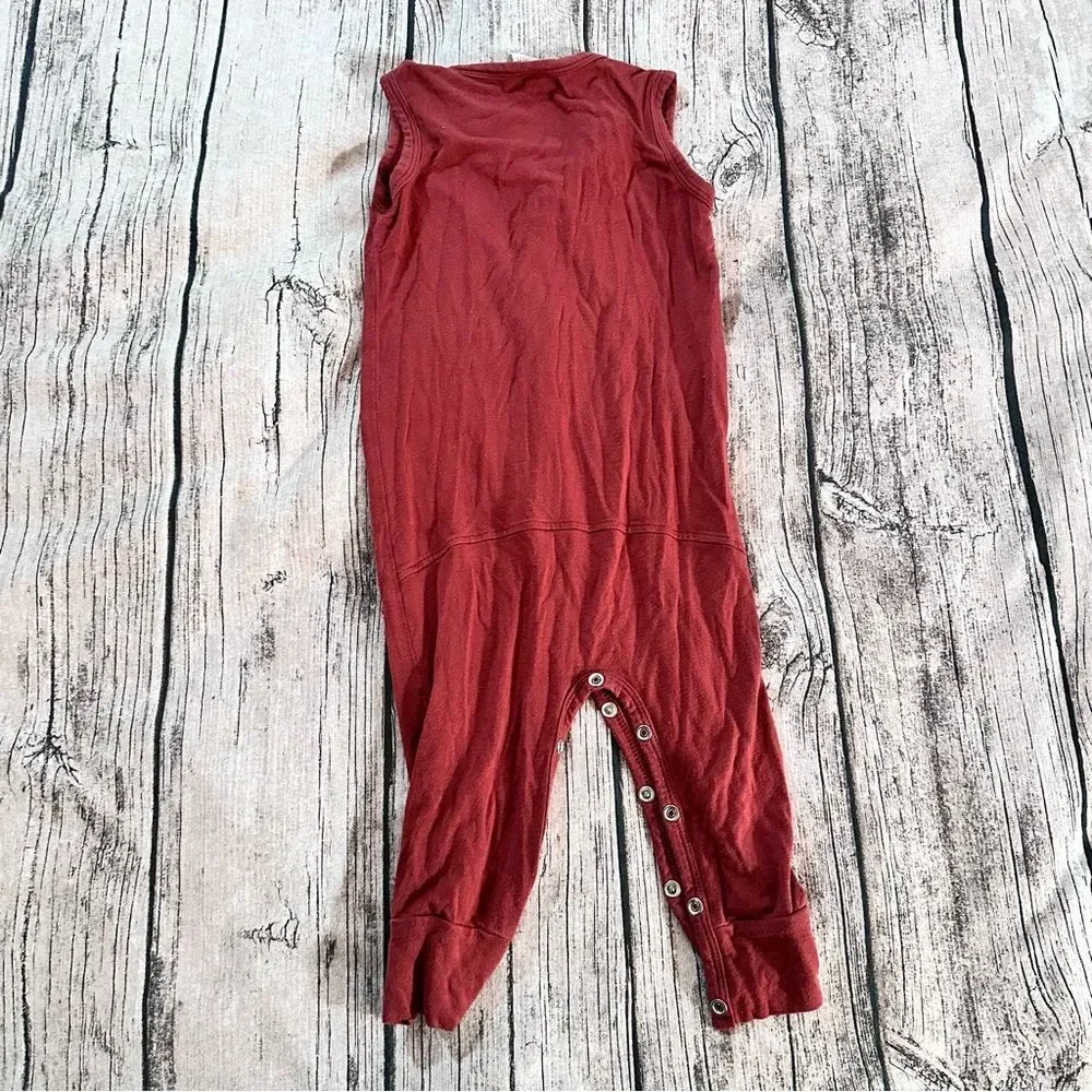 Kate Quinn Bamboo Button Front Sleeveless Red Romper; Unisex Size 12-18 Months